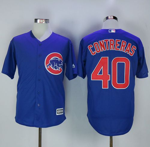 Cubs #40 Willson Contreras Blue New Cool Base Stitched MLB Jersey - Click Image to Close